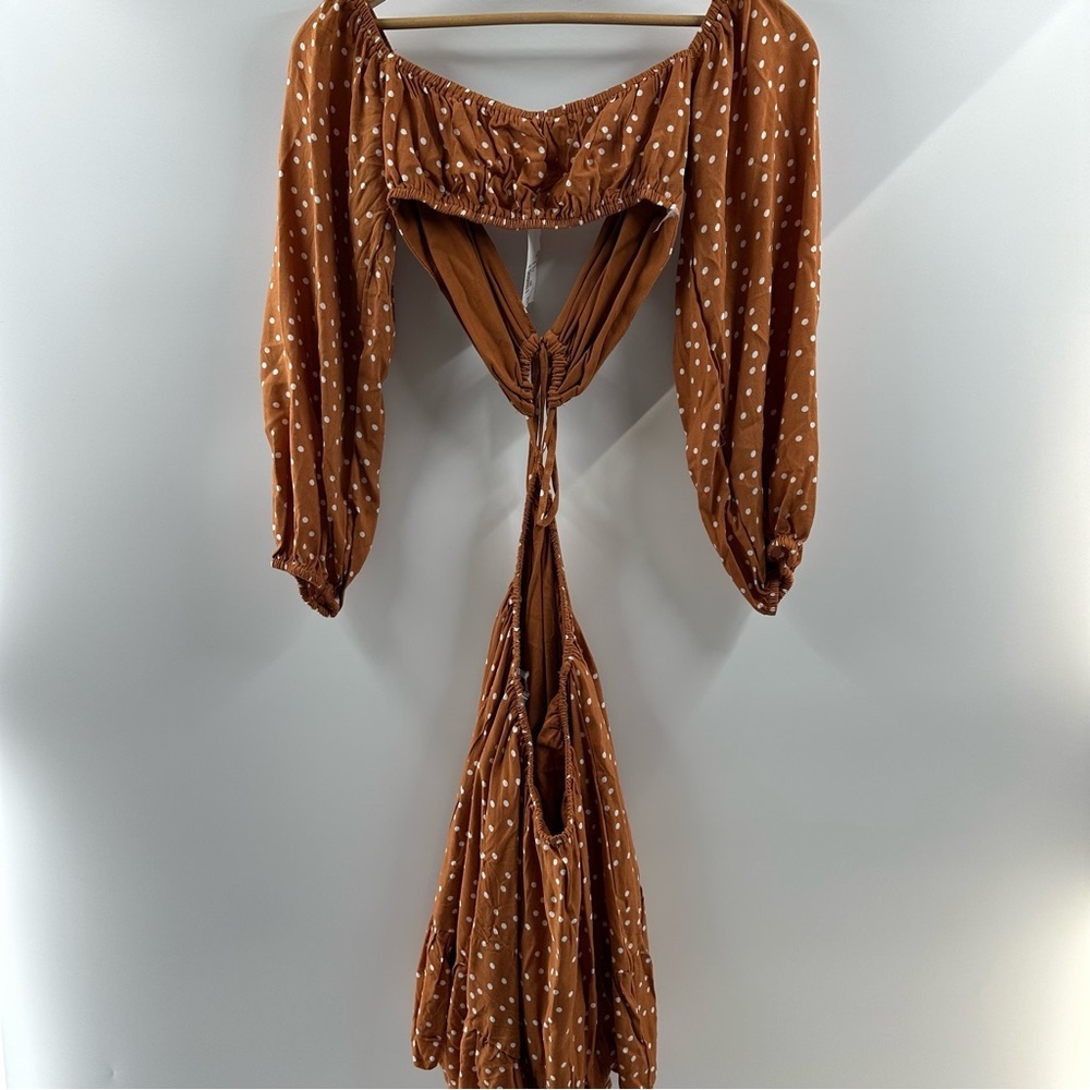 Forever 21 Brown Polka Dot Cutout Long Sleeve Dress – Size M, NWT - Picture 6 of 6